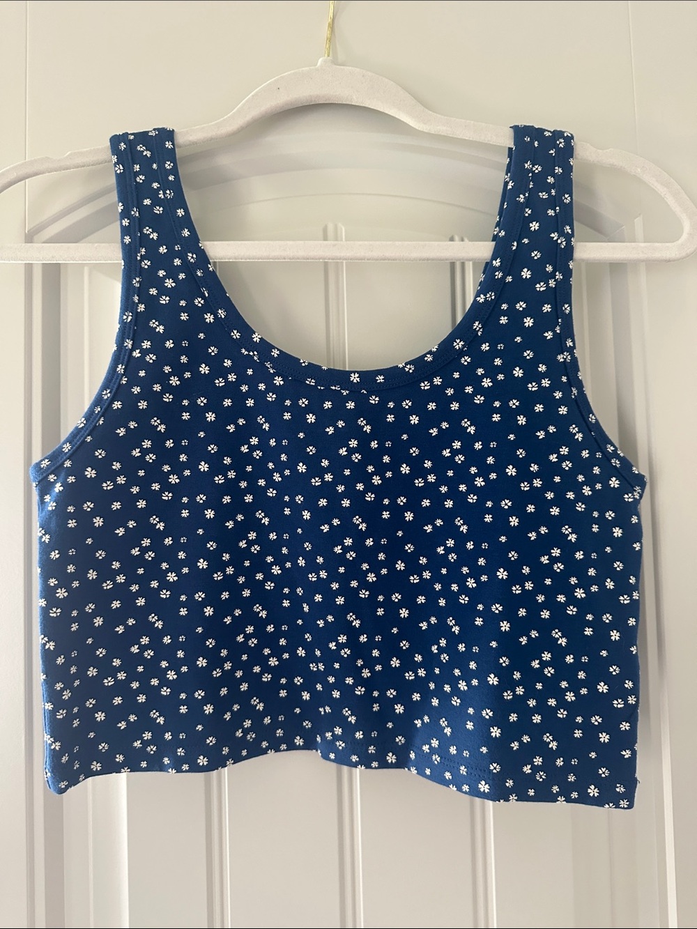 Contour by Pacsun Blue Floral Scoop Neck Crop Tank